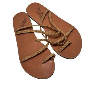 Ancient Greek Sandals Eleftheria Women's Size 37 Tan Leather Braided Flat $275